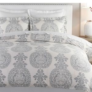 EUC Pottery Barn Grey Luciana Duvet Cover & 2 Standard Shams, Sz Queen